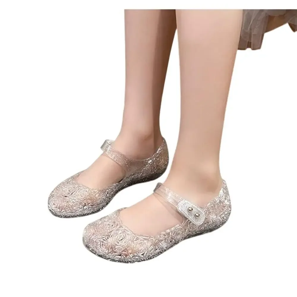 OMGard Little Girls Size 11 Clear Glitter Flats Floral Mary Jane Jelly Shoes - Picture 2 of 5